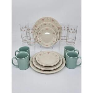 Corelle Forever Yours 20-Pc Dinnerware Set W/Glasses Set Made In USA 1980's #2